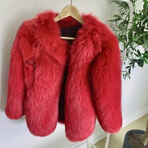 New Real Fox Fur Red Coat | Luxury Thick Warm Fur Jacket | Fits S–M